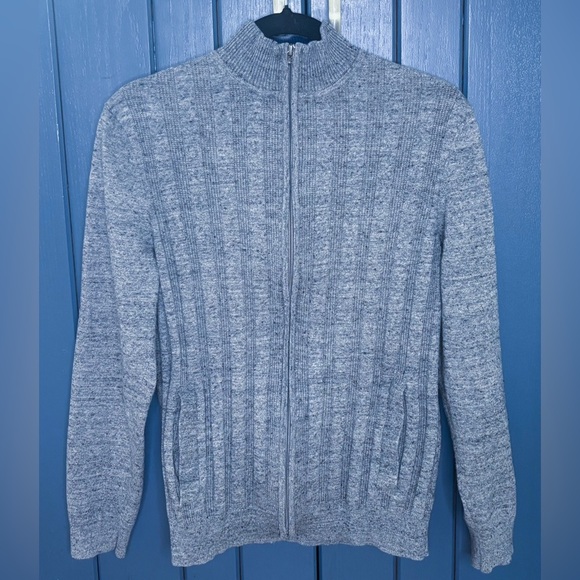 Mens Gray Speckle Full Zip Ribbed Cardigan Sweater Size Small Preppy Classy - Picture 1 of 5